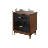 Benzara Nightstand with 2 Drawers and Round Legs, Brown and Black BM261848 Brown and Black Solid Wood BM261848