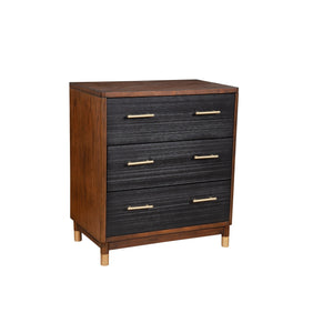 Benzara Chest with 3 Drawers and Round Legs, Brown and Black BM261850 Brown and Black Solid Wood BM261850