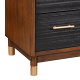 Benzara Chest with 3 Drawers and Round Legs, Brown and Black BM261850 Brown and Black Solid Wood BM261850