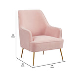 Benzara Accent Chair with T Cushioned Seat and Metal Legs, Pink BM261858 Pink Solid Wood, Metal, and Fabric BM261858