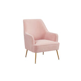 Benzara Accent Chair with T Cushioned Seat and Metal Legs, Pink BM261858 Pink Solid Wood, Metal, and Fabric BM261858