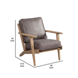 Benzara Lounge Chair with Leatherette Seat and Wooden Frame, Gray BM261861 Gray Solid Wood and Faux Leather BM261861