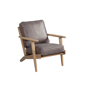 Benzara Lounge Chair with Leatherette Seat and Wooden Frame, Gray BM261861 Gray Solid Wood and Faux Leather BM261861