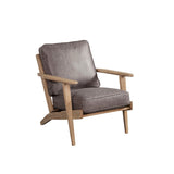 Lounge Chair with Leatherette Seat and Wooden Frame, Gray