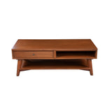 Benzara Coffee Table with 1 Drawer and Open Shelf, Brown BM261862 Brown Solid Wood and Veneer BM261862