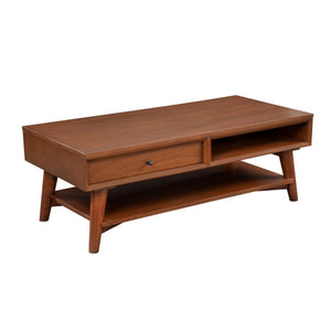 Benzara Coffee Table with 1 Drawer and Open Shelf, Brown BM261862 Brown Solid Wood and Veneer BM261862