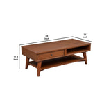 Benzara Coffee Table with 1 Drawer and Open Shelf, Brown BM261862 Brown Solid Wood and Veneer BM261862