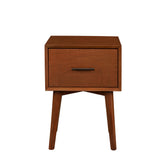 Benzara End Table with 1 Drawer and Angled Legs, Brown BM261863 Brown Solid Wood and Veneer BM261863