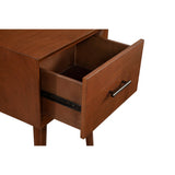 Benzara End Table with 1 Drawer and Angled Legs, Brown BM261863 Brown Solid Wood and Veneer BM261863