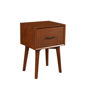 Benzara End Table with 1 Drawer and Angled Legs, Brown BM261863 Brown Solid Wood and Veneer BM261863