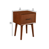 Benzara End Table with 1 Drawer and Angled Legs, Brown BM261863 Brown Solid Wood and Veneer BM261863