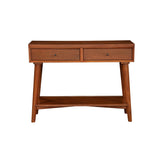 Benzara Console Table with 2 Drawers and Angled Legs, Brown BM261864 Brown Solid Wood and Veneer BM261864