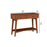 Benzara Console Table with 2 Drawers and Angled Legs, Brown BM261864 Brown Solid Wood and Veneer BM261864