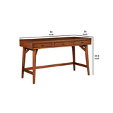 Benzara Writing Desk with 3 Drawers and Angled Legs, Brown BM261867 Brown Solid Wood and Veneer BM261867