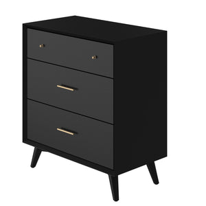 Benzara Chest with 3 Drawers and Angled Legs, Black BM261871 Black Solid Wood and Veneer BM261871