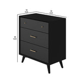 Benzara Chest with 3 Drawers and Angled Legs, Black BM261871 Black Solid Wood and Veneer BM261871