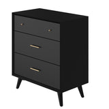 Chest with 3 Drawers and Angled Legs, Black