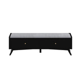 Benzara Bench with Fabric Padded Seat and 2 Drawers, Black BM261878 Black Solid Wood and Fabric BM261878