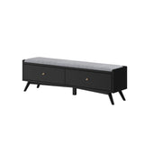 Benzara Bench with Fabric Padded Seat and 2 Drawers, Black BM261878 Black Solid Wood and Fabric BM261878