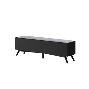 Benzara Bench with Fabric Padded Seat and 2 Drawers, Black BM261878 Black Solid Wood and Fabric BM261878