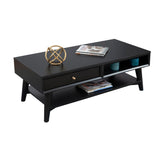 Benzara Coffee Table with 1 Drawer and Open Shelf, Black BM261879 Black Solid Wood and Veneer BM261879