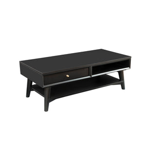 Benzara Coffee Table with 1 Drawer and Open Shelf, Black BM261879 Black Solid Wood and Veneer BM261879