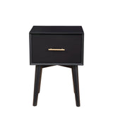 Benzara End Table with 1 Drawer and Angled Legs, Black BM261880 Black Solid Wood and Veneer BM261880