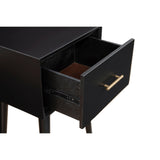 Benzara End Table with 1 Drawer and Angled Legs, Black BM261880 Black Solid Wood and Veneer BM261880