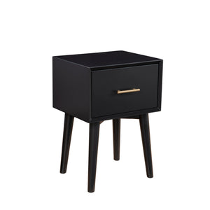 Benzara End Table with 1 Drawer and Angled Legs, Black BM261880 Black Solid Wood and Veneer BM261880