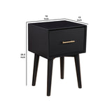 Benzara End Table with 1 Drawer and Angled Legs, Black BM261880 Black Solid Wood and Veneer BM261880