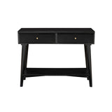 Benzara Console Table with 2 Drawers and Angled Legs, Black BM261881 Black Solid Wood and Veneer BM261881