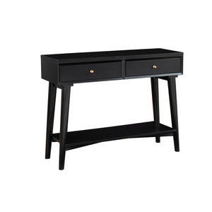 Benzara Console Table with 2 Drawers and Angled Legs, Black BM261881 Black Solid Wood and Veneer BM261881