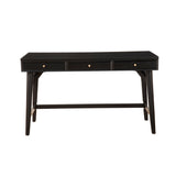 Benzara Writing Desk with 3 Drawers and Angled Legs, Black BM261884 Black Solid Wood and Veneer BM261884