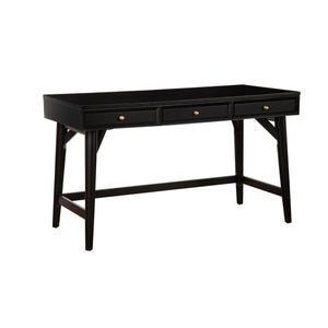 Benzara Writing Desk with 3 Drawers and Angled Legs, Black BM261884 Black Solid Wood and Veneer BM261884