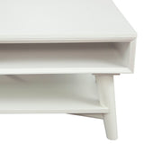 Benzara Coffee Table with 1 Drawer and Open Shelf, White BM261885 White Solid Wood and Veneer BM261885