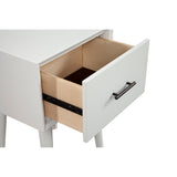 Benzara End Table with 1 Drawer and Angled Legs, White BM261886 White Solid Wood and Veneer BM261886