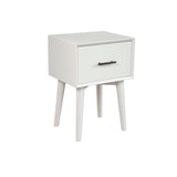 Benzara End Table with 1 Drawer and Angled Legs, White BM261886 White Solid Wood and Veneer BM261886