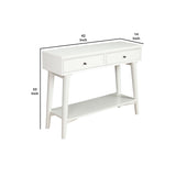 Benzara Console Table with 2 Drawers and Angled Legs, White BM261887 White Solid Wood and Veneer BM261887