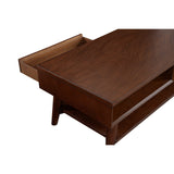 Benzara Coffee Table with 1 Drawer and Open Shelf, Walnut Brown BM261891 Brown Solid Wood and Veneer BM261891