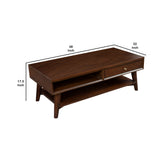 Benzara Coffee Table with 1 Drawer and Open Shelf, Walnut Brown BM261891 Brown Solid Wood and Veneer BM261891