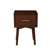 Benzara End Table with 1 Drawer and Angled Legs, Walnut Brown BM261892 Brown Solid Wood and Veneer BM261892