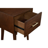 Benzara End Table with 1 Drawer and Angled Legs, Walnut Brown BM261892 Brown Solid Wood and Veneer BM261892