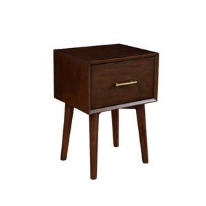 Benzara End Table with 1 Drawer and Angled Legs, Walnut Brown BM261892 Brown Solid Wood and Veneer BM261892