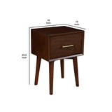 Benzara End Table with 1 Drawer and Angled Legs, Walnut Brown BM261892 Brown Solid Wood and Veneer BM261892