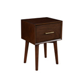 End Table with 1 Drawer and Angled Legs, Walnut Brown