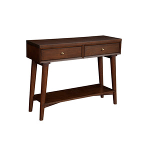 Benzara Console Table with 2 Drawers and Angled Legs, Walnut Brown BM261893 Brown Solid Wood and Veneer BM261893