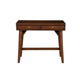 Benzara Writing Desk with 2 Drawers and Angled Legs, Walnut Brown BM261895 Brown Solid Wood and Veneer BM261895