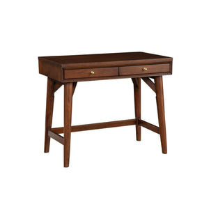 Benzara Writing Desk with 2 Drawers and Angled Legs, Walnut Brown BM261895 Brown Solid Wood and Veneer BM261895