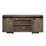 Benzara TV Stand with 4 Compartments and 2 Barn Sliding Door, Gray BM261946 Gray Wood BM261946