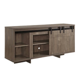 Benzara TV Stand with 4 Compartments and 2 Barn Sliding Door, Gray BM261946 Gray Wood BM261946